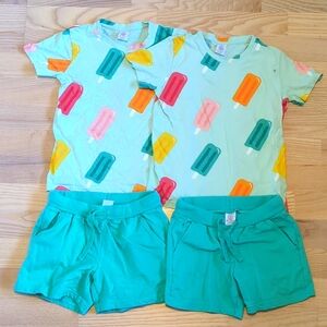 Bundle - Two unisex kids t-shirts with popsicle prints and matching shorts